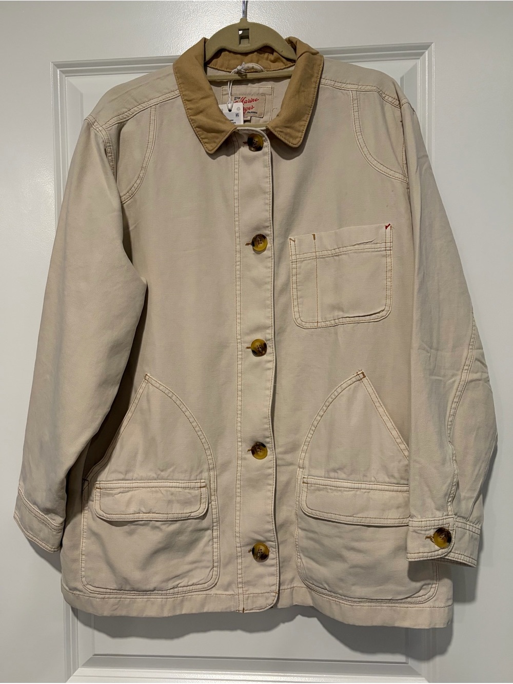 Marine Layer Women’s Classic Canvas Chore Jacket - Beige with Tan Collar